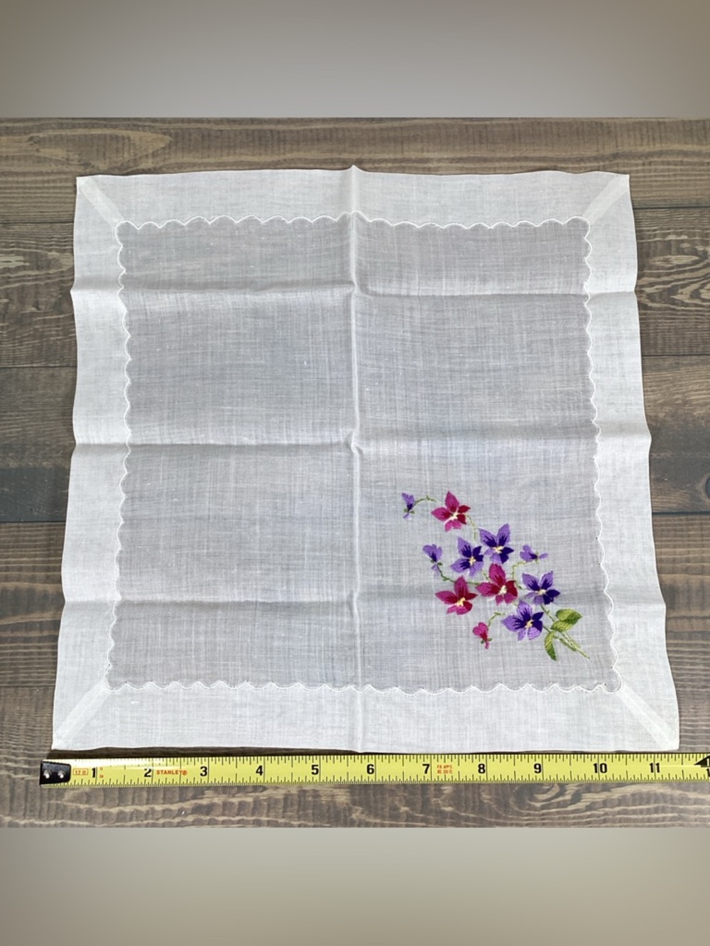5 Vintage Lady’s Handkerchief Hankies Orange & Purples, White, Floral, Oriental - Picture 5 of 16